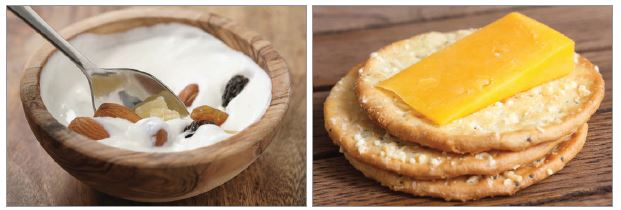  Have a low-fat yogurt with nuts (unsaturated fat) instead of crackers with cheese (saturated fat).