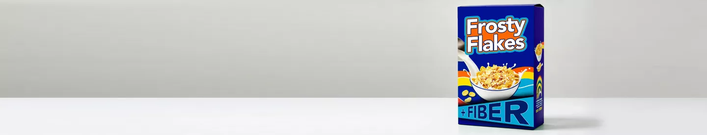 fictional cereal box touting added fiber 