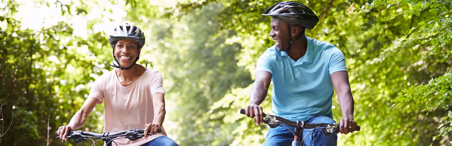 a couple riding their bikes