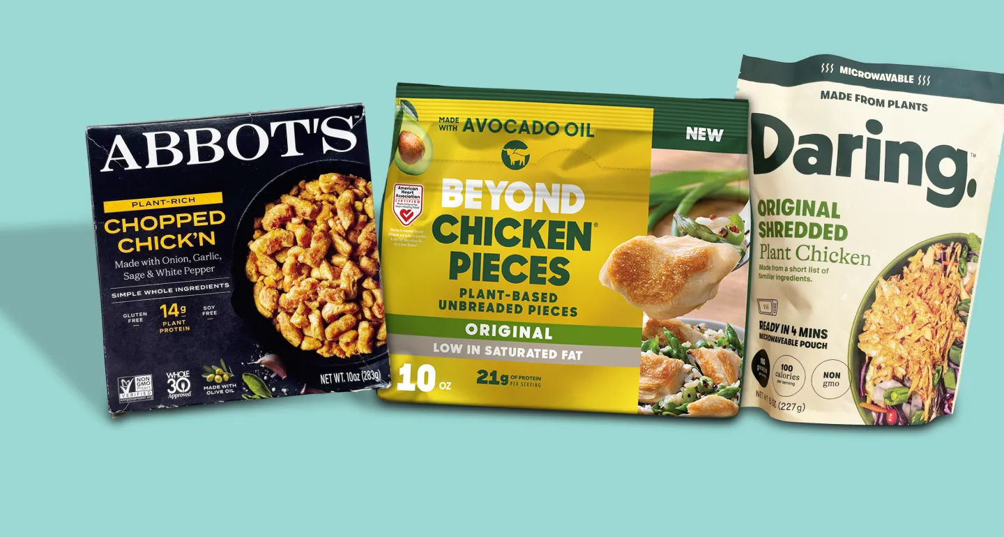 A collection of plant-based chicken products