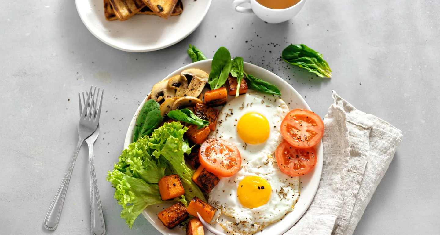 Savory breakfast with eggs and vegetables