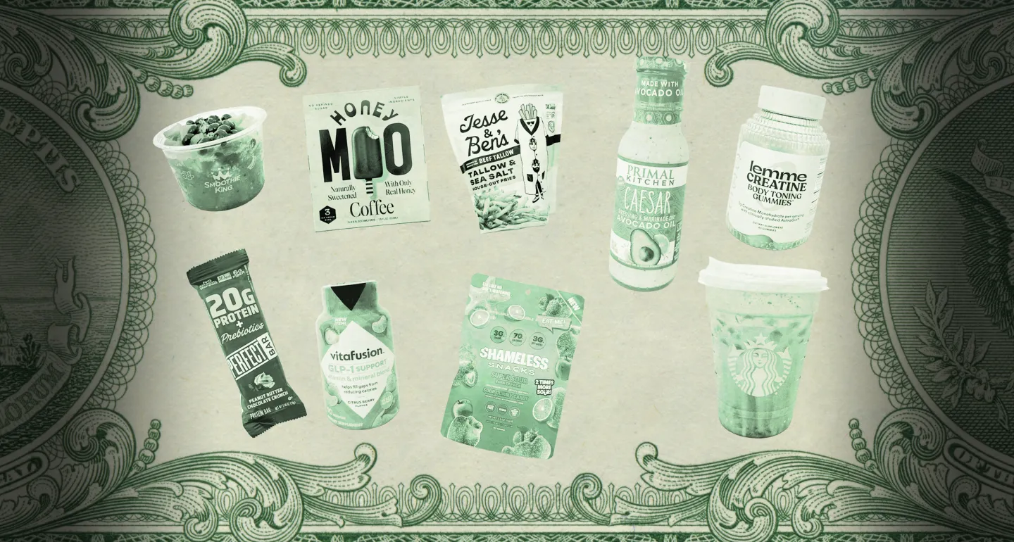 Misleading products on a money-texture background
