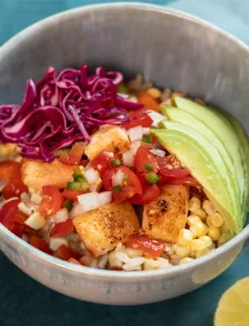 bowl filled with fish taco ingredients