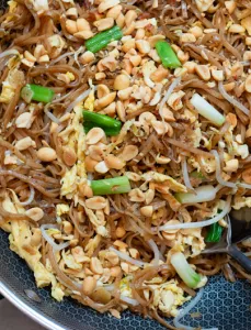 frying pan filled with yuba pad Thai
