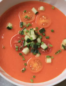 white bowl filled with gazpacho