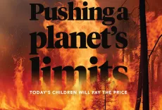 may/ june issue cover of wildfire burning trees