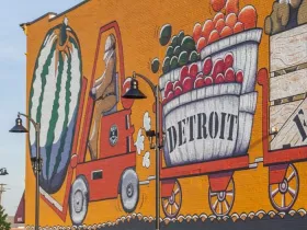Detroit, USA - June 18, 2016: One of the exterior wall of Eastern Market in Detroit, USA. Eastern Market is an historic commercial district in Detroit, Michigan
