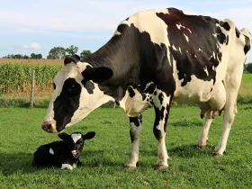 Cow and calf in a field