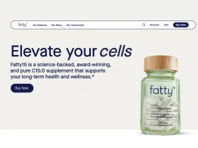 screenshot of fatty15 website with green supplement bottle