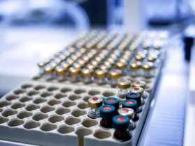 Glass vials in a laboratory