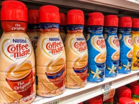 grocery store shelf of coffee mate coffee creamers