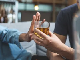 Stop alcohol concept. Person refuses to drink alcohol.