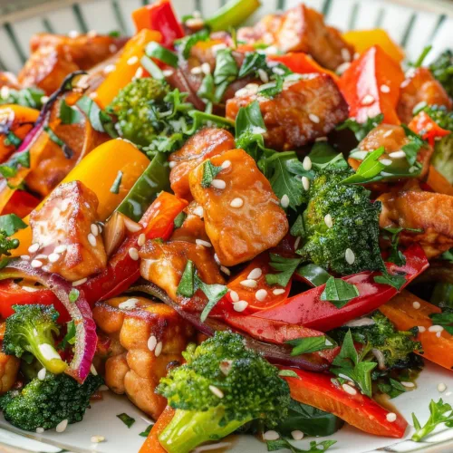 tempeh and vegetables on a plate