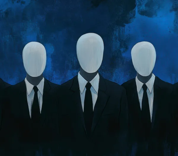 A group of faceless individuals in business suits