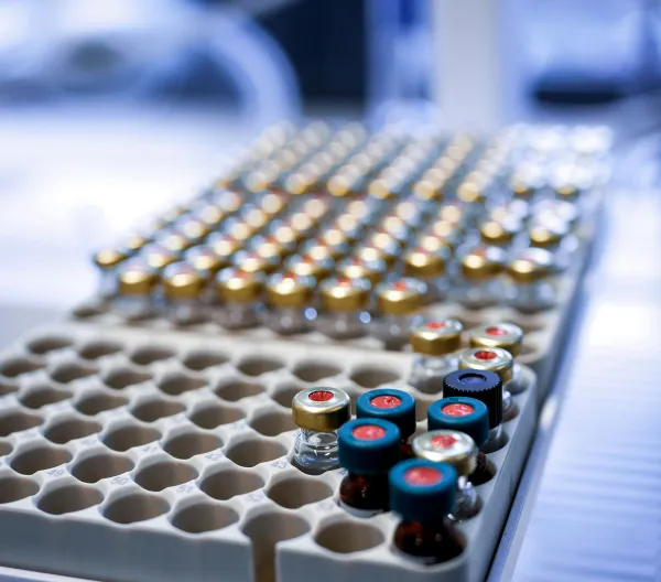 Glass vials in a laboratory