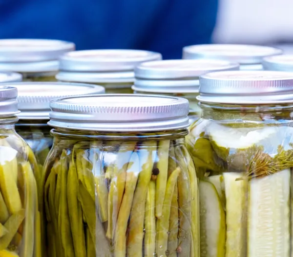 glass jars of pickled vegetables