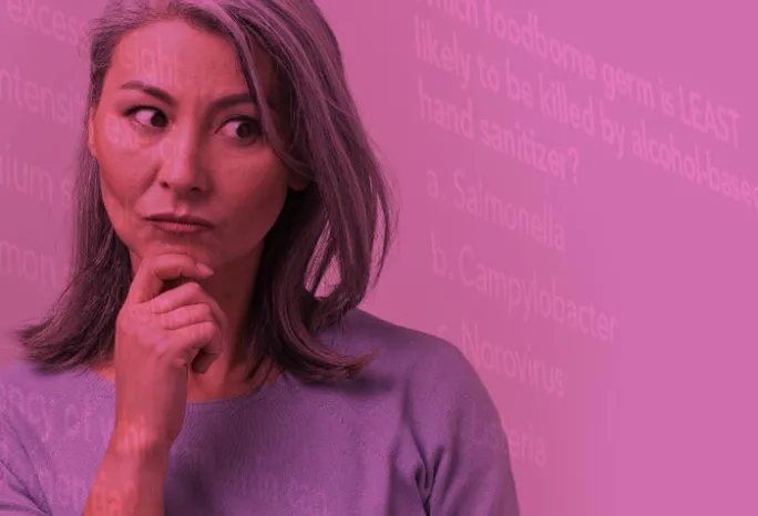 a woman contemplating quiz questions