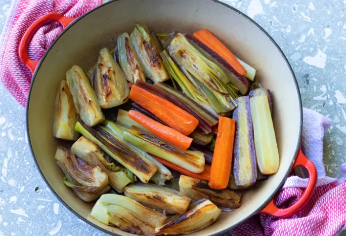 braised spring vegetables