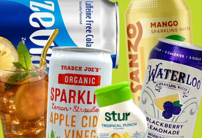 collage of low sugar drinks