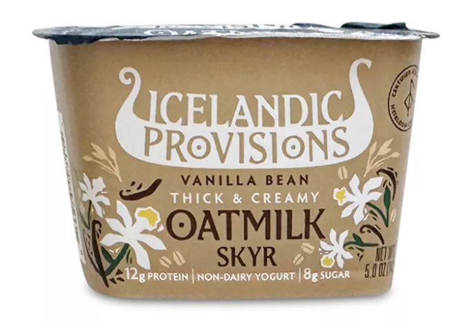 Cup of Icelandic Provisions vanilla bean oatmilk skyr
