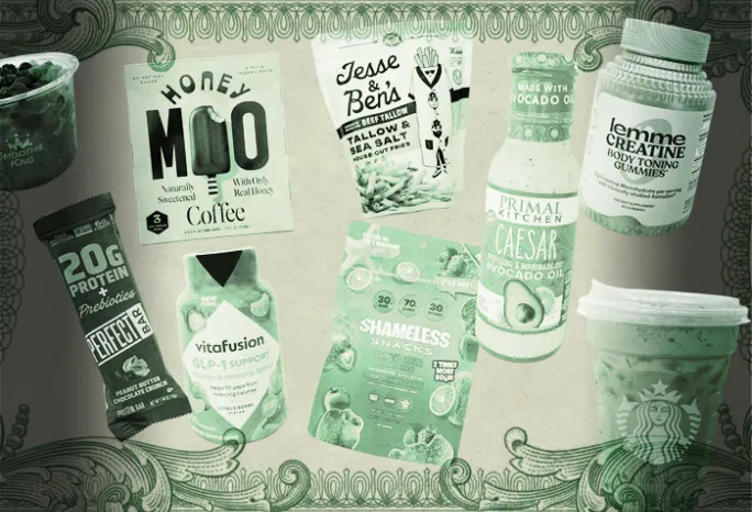 photo of different "health" foods with money-like border