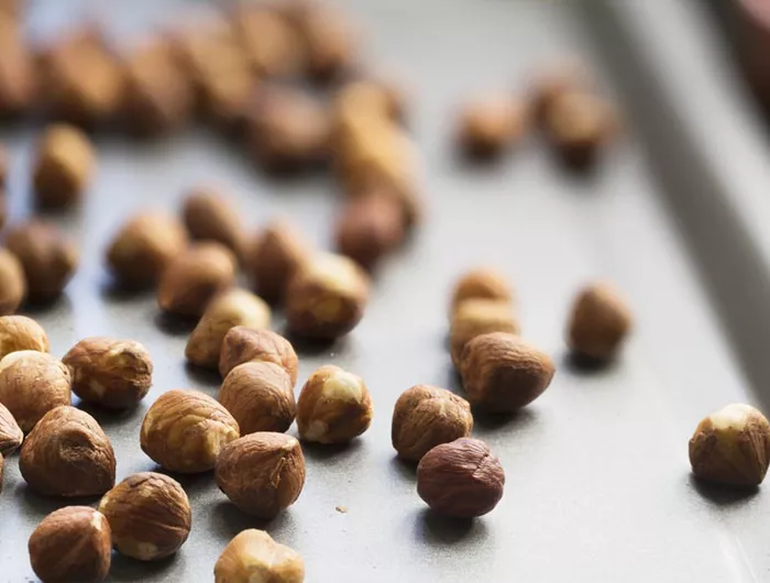 hazelnuts on a sheet pan