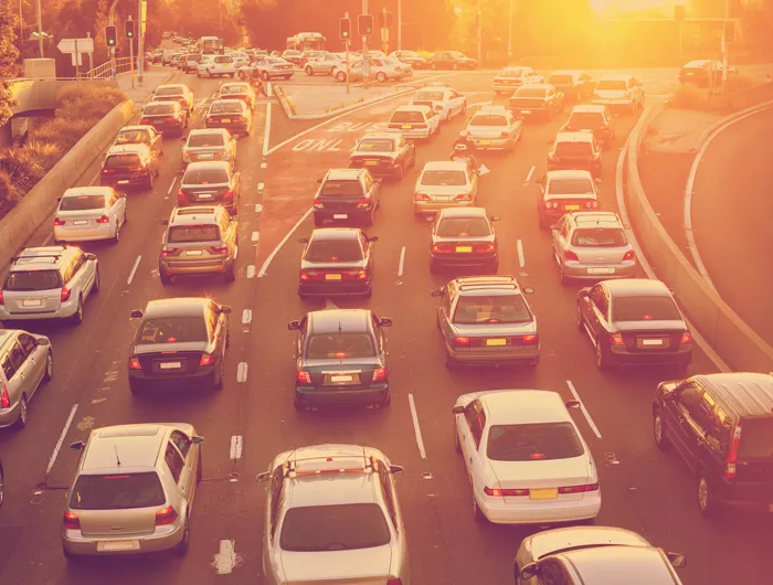 cars stuck in traffic