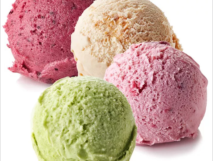 scoops of various ice cream flavors