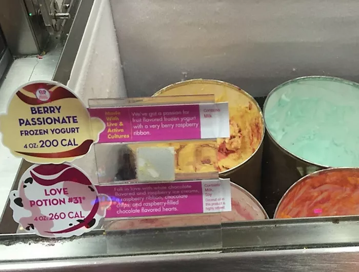 Ice cream on menu labeled with calorie count