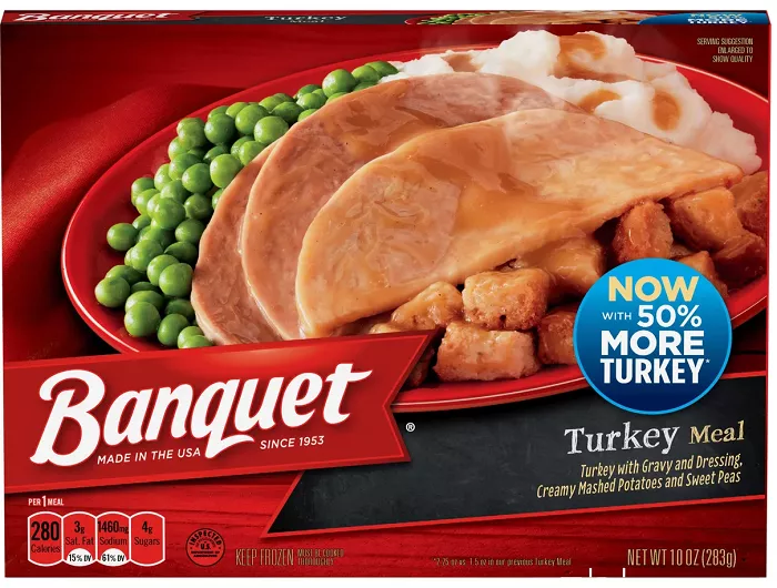A Banquet brand turkey meal frozen dinner