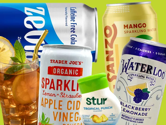 collage of low sugar drinks