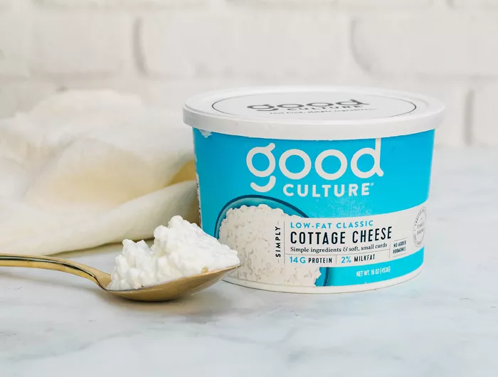 tub of goo culture cottage cheese with spoon