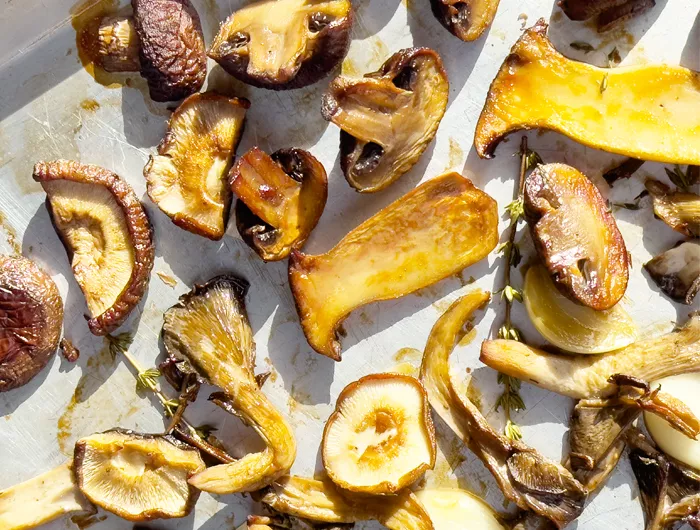Roasted mushrooms on a sheet pan