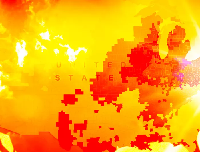 red, orange and yellow splotches of a heat map