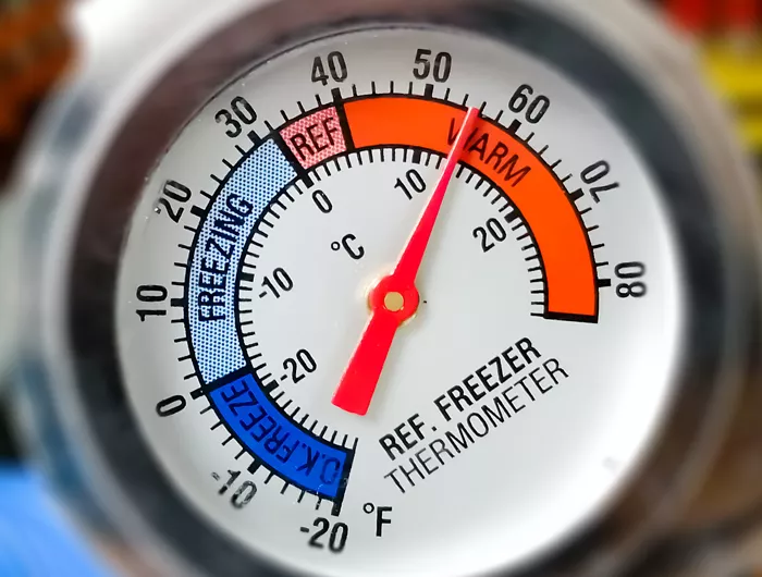 freezer thermometer pointed towards warm
