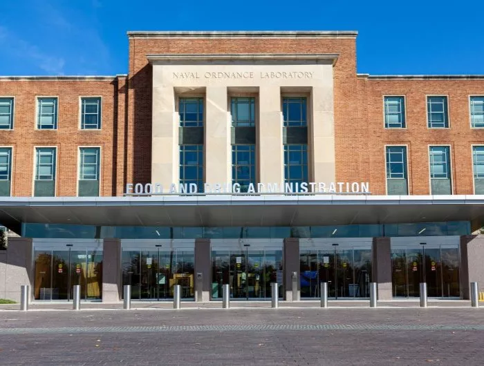 Silver Spring, MD, USA 11/10/2020: Exterior view of the headquarters of US Food and Drug Administration (FDA). This federal agency approves medications, vaccines and food additives for human use.