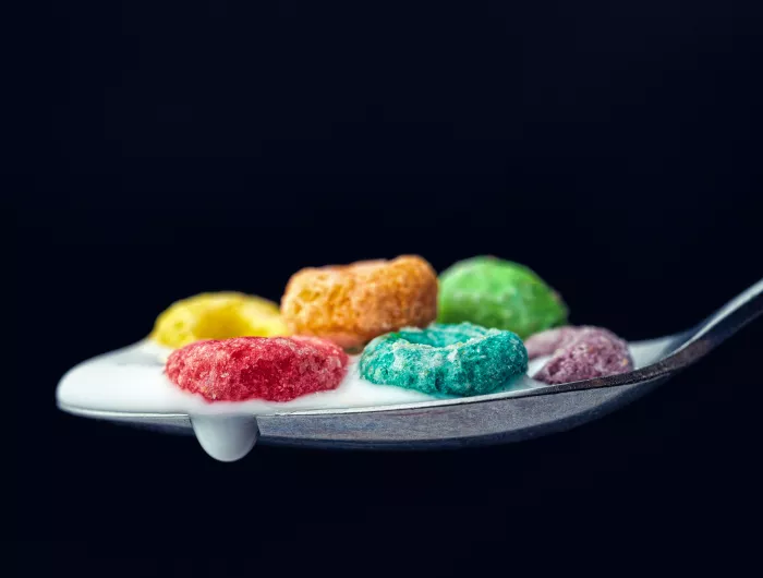 A spoonful of artificially colored cereal