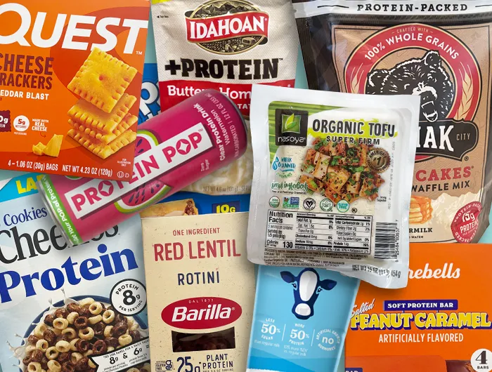 collage of protein foods listed in article