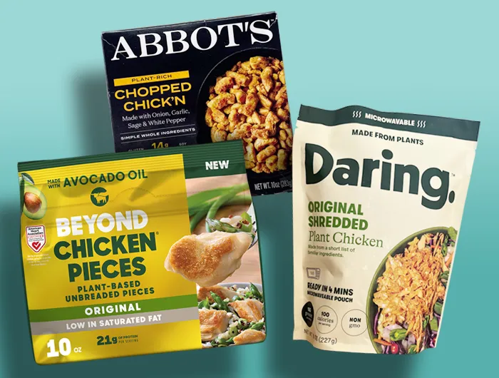 collage of plant based chicken products