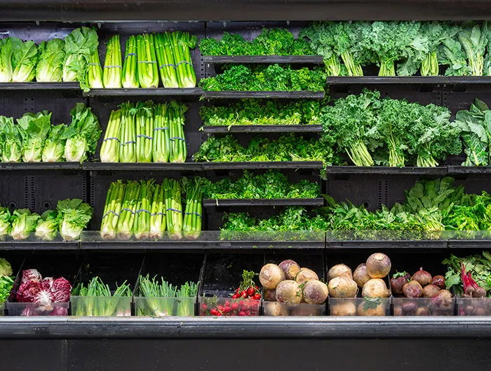 Fresh produce in a grocery store