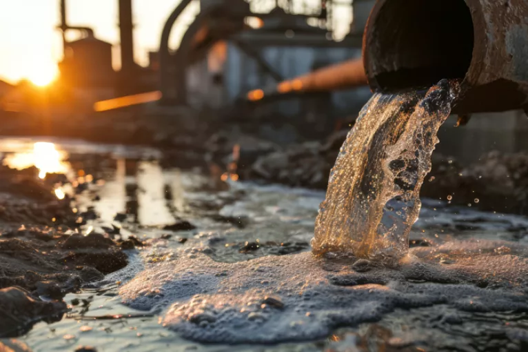 rust pipe draining water into a treatment facility