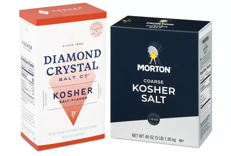 box of Diamond Crystal Kosher salt and Morton Kosher salt