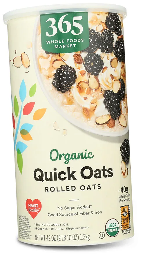 canister of 365 Whole Foods Organic Quick Oats