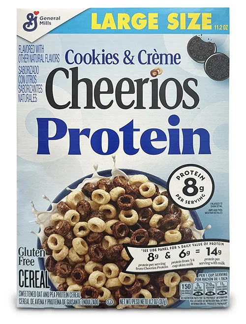 Box of Cheerios Cookies & Creme Protein cereal