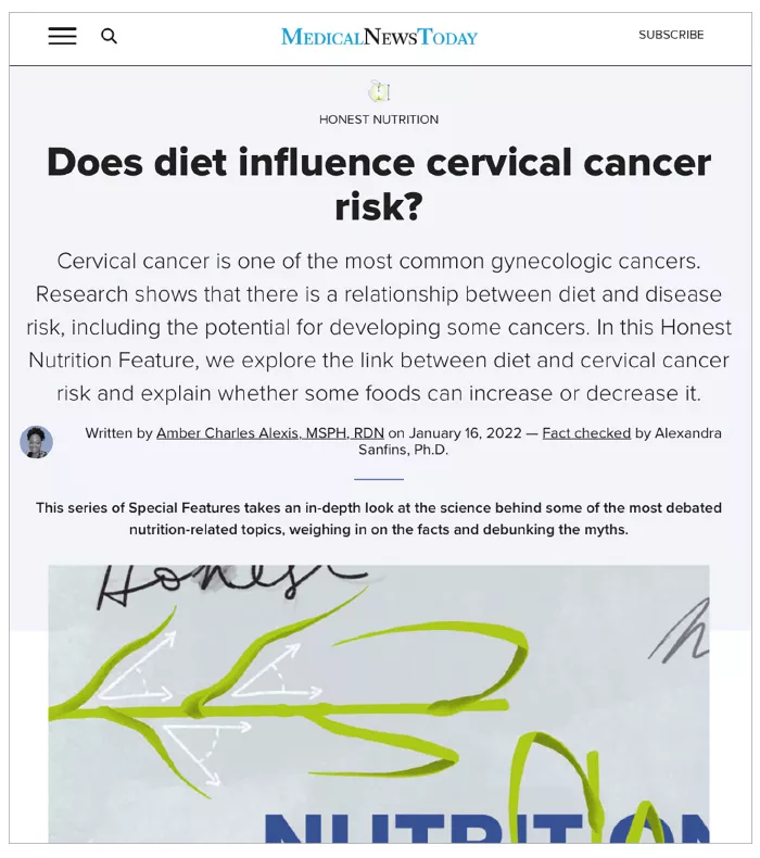 online article about diet and cervical cancer