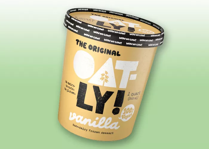 tub of Oatly vanilla non-dairy frozen dessert