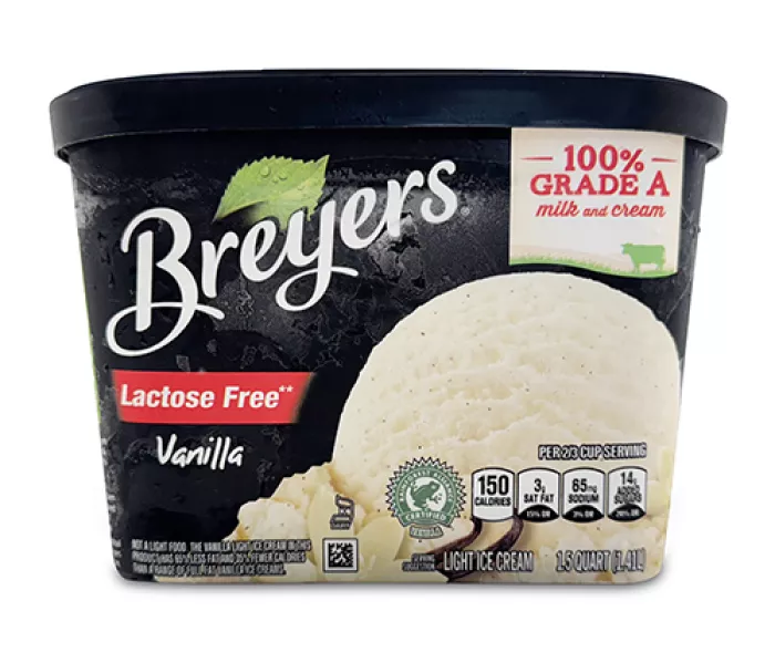 1.5 quart tub of Breyers Lactose free vanilla