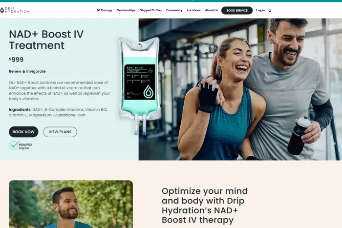screenshot of NAD+ Boost IV treatment on Drip Hydration website