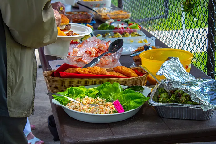 picnic spread on a park table
