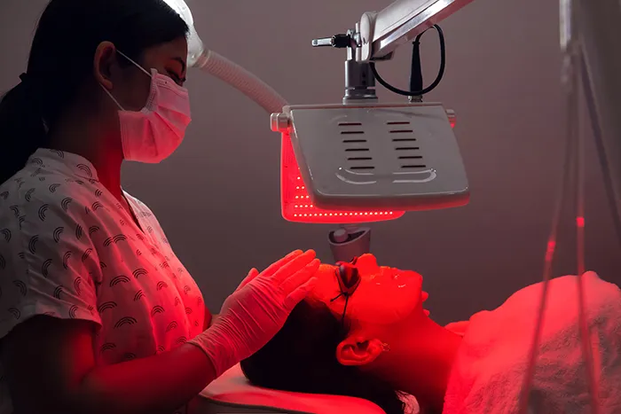 doctor administering redlight therapy to patients in office